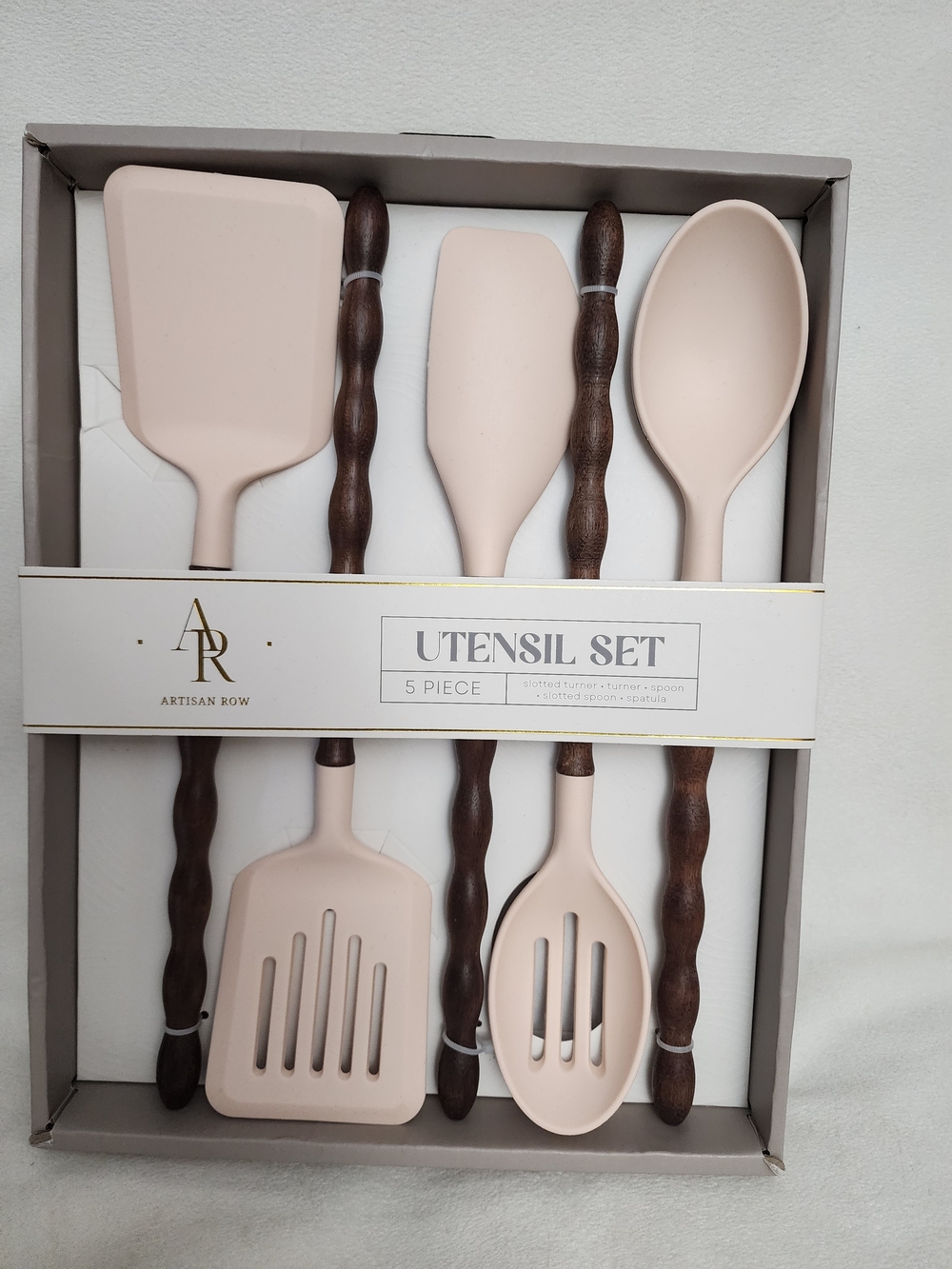 Artisan Blush Silicone and Wood Kitchen Utensil Set